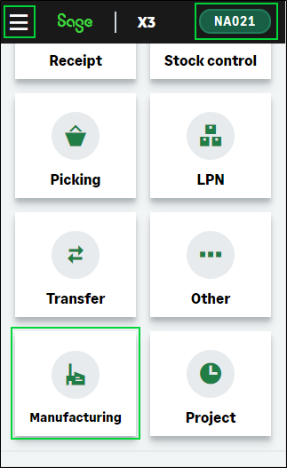 The initial navigation screen displayed when you open the Mobile Automation application. The area of the navigation panel mentioned in steps 1, 2, and 3 have a box surrounding them.